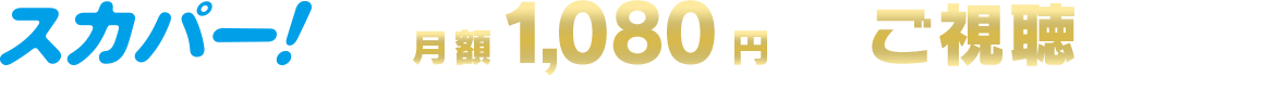 スカパーなら月額1,080円からご視聴いただけます！※月額基本料421円が別途必要になります。