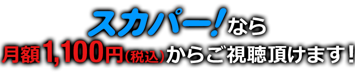 スカパー！なら月額1,100円（税込）からご視聴いただけます！※月額基本料429円（税込）が別途必要になります。