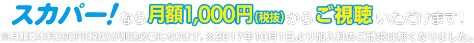 スカパーなら月額1,000円（税抜）からご視聴いただけます！