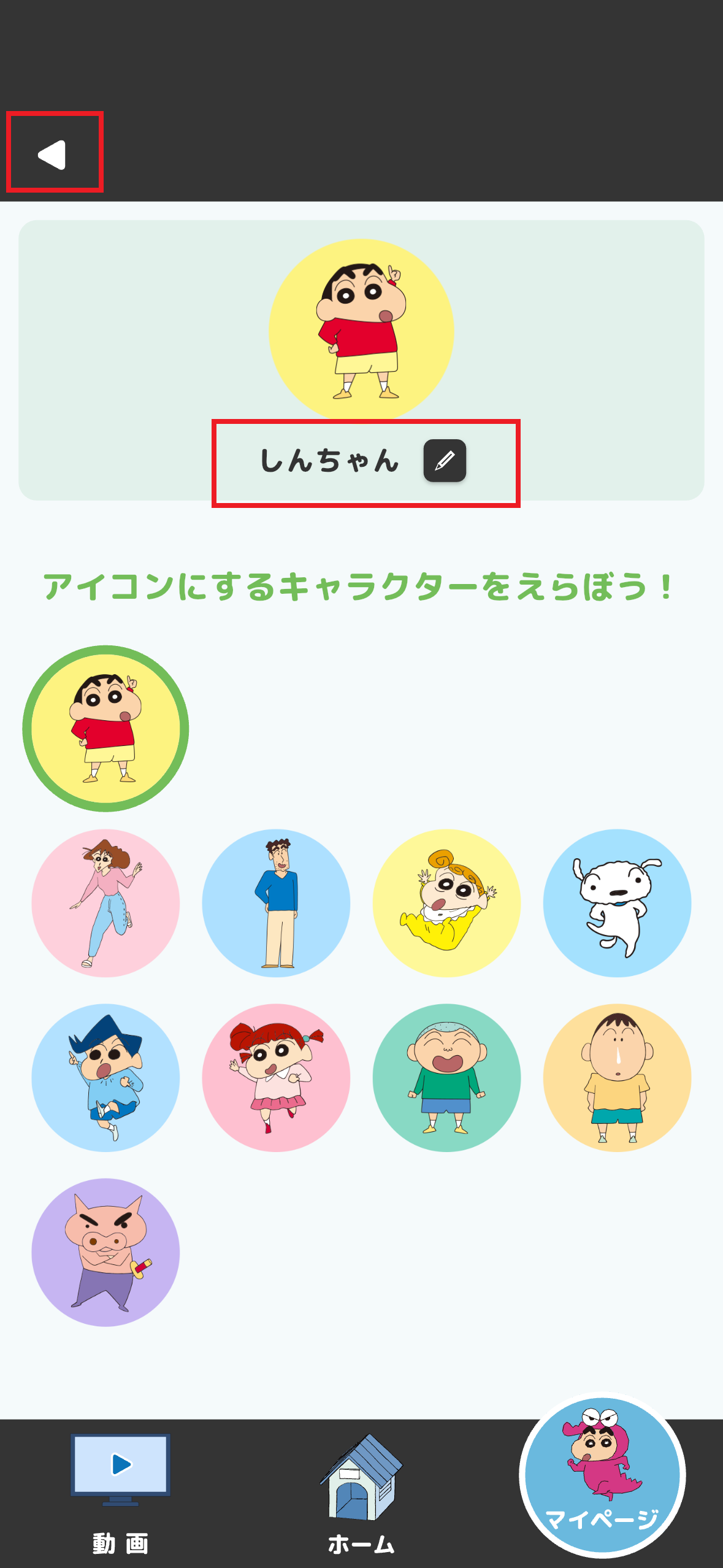 ニックネームの右側に表示されるアイコンを選択し、新しいニックネームを入力する