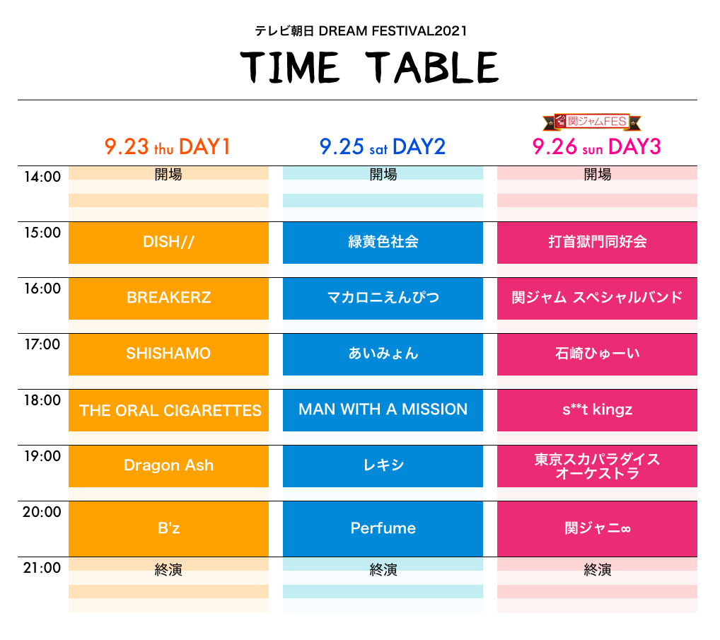 全タイムテーブル　&　9/26出演 追加アーティスト発表！