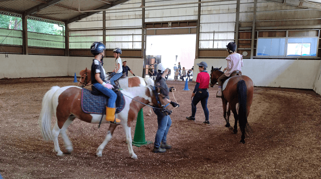 3回目のポニトレ。半巻きとよばれるＵターン、子どもたちは上手に手綱を操っていました。